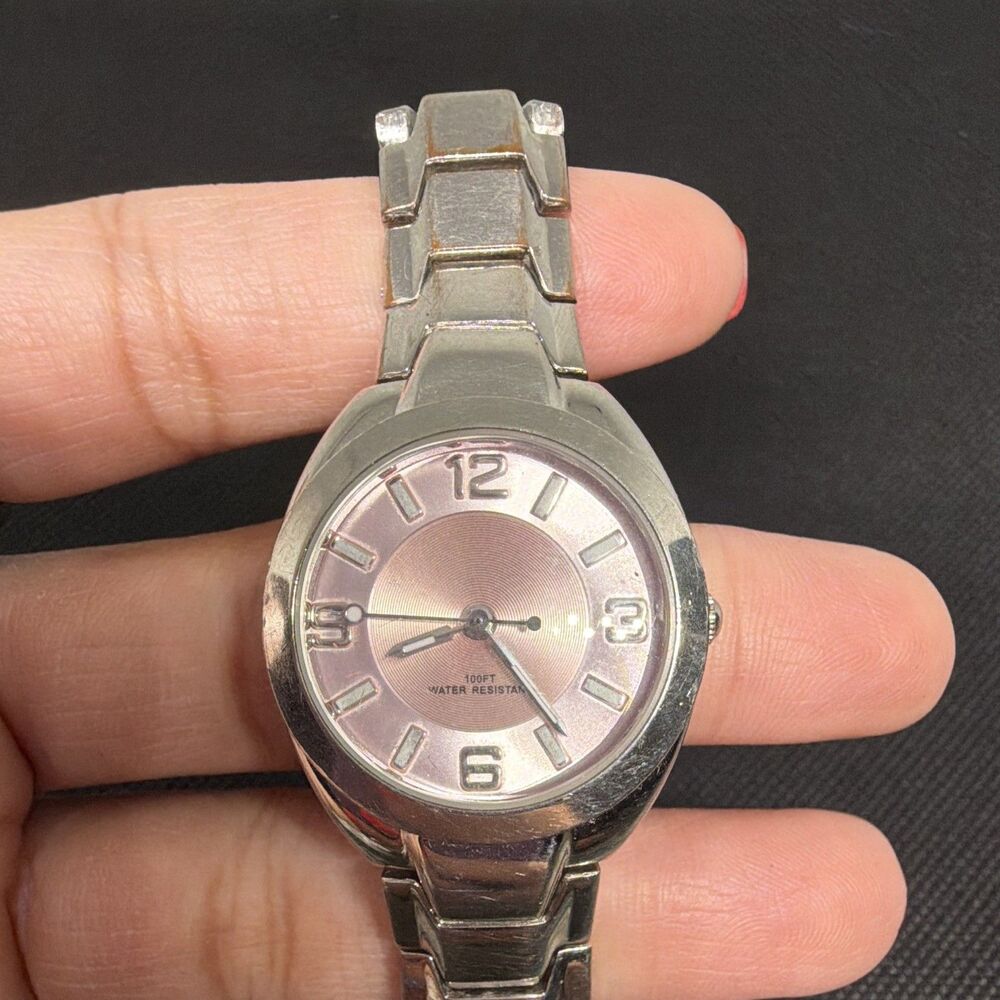 Croton Women’s Pink Dial Quartz Watch Silver Tone Bracelet Japan Movement